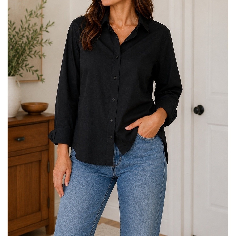 Quince Organic Cotton Poplin Button Down Shirt Black Women’s XL
